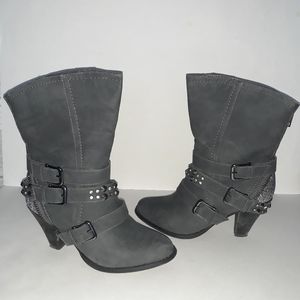 Not Rated Grey Studded Heeled Booties Size…
